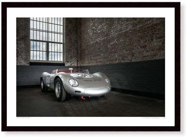 1958 Porsche 718 RSK at Bicester Heritage A3 (297 x 420 mm / 11.7 x 16.5 in) / Black Wood Frame (Printed on Fine Art