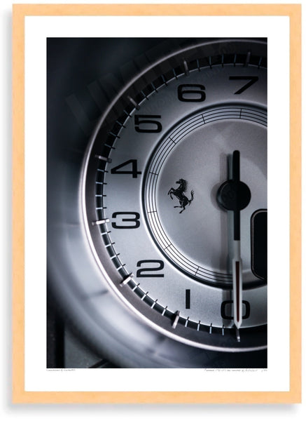 Ferrari 812 GTS rev counter A3 (297 x 420 mm / 11.7 x 16.5 in) / Wood Frame (Printed on Fine Art Paper) / No Mount
