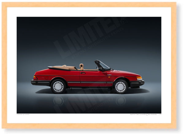 Saab 900 Turbo Convertible A3 (297 x 420 mm / 11.7 x 16.5 in) / Wood Frame (Printed on Fine Art Paper) / No Mount