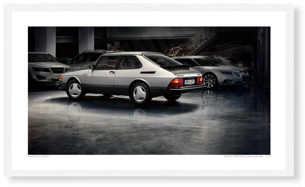 Saab 900 Turbo Aero S (245 x 420 mm) / White Wood Frame (Printed on Fine Art Paper) / No Mount