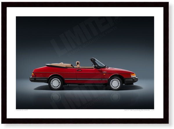 Saab 900 Turbo Convertible A3 (297 x 420 mm / 11.7 x 16.5 in) / Black Wood Frame (Printed on Fine Art Paper) / No Mount