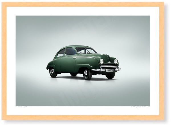 Saab 92 A3 (297 x 420 mm / 11.7 x 16.5 in) / Wood Frame (Printed on Fine Art Paper) / No Mount