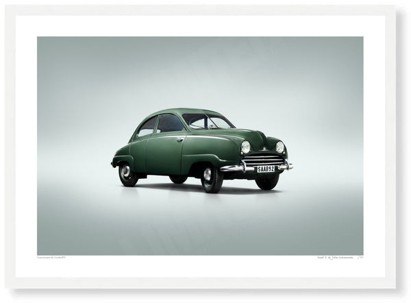 Saab 92 A3 (297 x 420 mm / 11.7 x 16.5 in) / White Wood Frame (Printed on Fine Art Paper) / No Mount