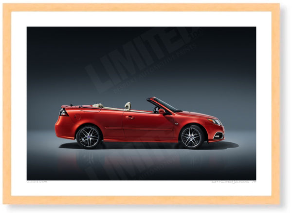 Saab 9-3 Convertible A3 (297 x 420 mm / 11.7 x 16.5 in) / Wood Frame (Printed on Fine Art Paper) / No Mount