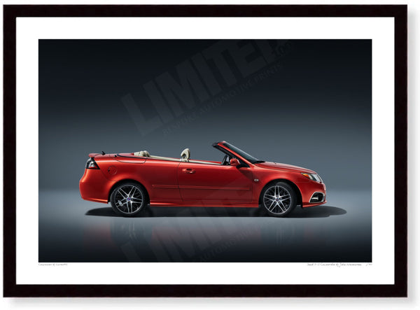 Saab 9-3 Convertible A3 (297 x 420 mm / 11.7 x 16.5 in) / Black Wood Frame (Printed on Fine Art Paper) / No Mount