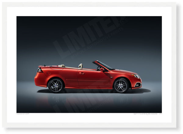 Saab 9-3 Convertible A3 (297 x 420 mm / 11.7 x 16.5 in) / White Wood Frame (Printed on Fine Art Paper) / No Mount