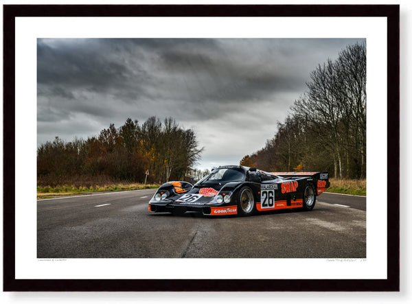 Porsche 956 A3 (297 x 420 mm / 11.7 x 16.5 in) / Black Wood Frame (Printed on Fine Art Paper) / No Mount