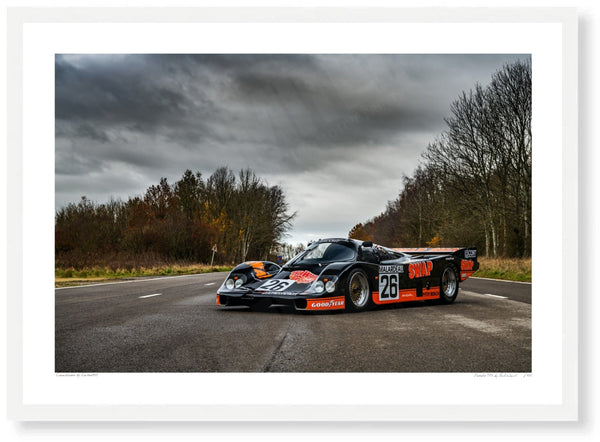 Porsche 956 A3 (297 x 420 mm / 11.7 x 16.5 in) / White Wood Frame (Printed on Fine Art Paper) / No Mount