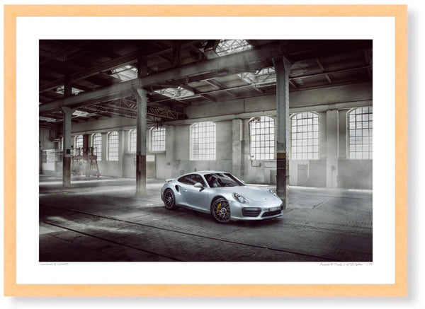 Porsche 911 Turbo S 991 in Zürich (A) A3 (297 x 420 mm / 11.7 x 16.5 in) / Wood Frame (Printed on Fine Art Paper) / No
