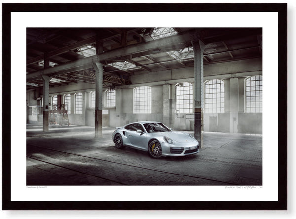 Porsche 911 Turbo S 991 in Zürich (A) A3 (297 x 420 mm / 11.7 x 16.5 in) / Black Wood Frame (Printed on Fine Art Paper)