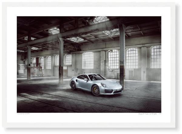 Porsche 911 Turbo S 991 in Zürich (A) A3 (297 x 420 mm / 11.7 x 16.5 in) / White Wood Frame (Printed on Fine Art Paper)