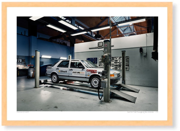 Saab 9000 Turbo Talladega A3 (297 x 420 mm / 11.7 x 16.5 in) / Wood Frame (Printed on Fine Art Paper) / No Mount