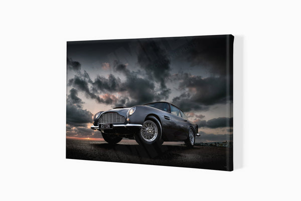 Aston Martin DB6 sunrise A3 (297 x 420 mm / 11.7 x 16.5 in) / Canvas Print (Mounted on Wood Internal Frame) / No Mount