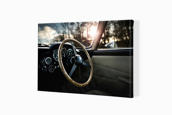 Aston Martin DB4 (interior) A3 (297 x 420 mm / 11.7 x 16.5 in) / Canvas Print (Mounted on Wood Internal Frame) / No