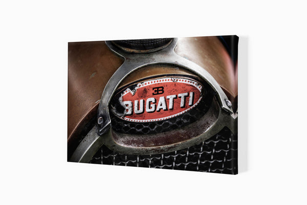 Bugatti badge detail A3 (297 x 420 mm / 11.7 x 16.5 in) / Canvas Print (Mounted on Wood Internal Frame) / No Mount