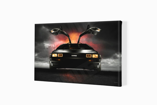 DeLorean DMC-12 A3 (297 x 420 mm / 11.7 x 16.5 in) / Canvas Print (Mounted on Wood Internal Frame) / No Mount