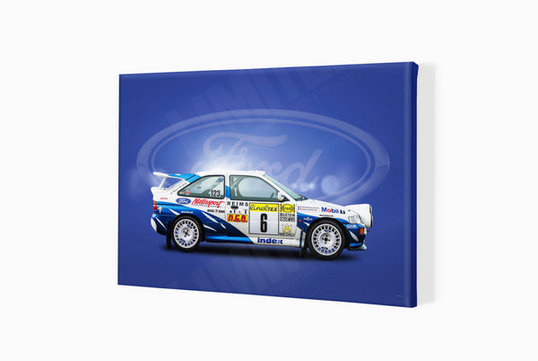 Ford Escort RS Cosworth A3 (297 x 420 mm / 11.7 x 16.5 in) / Canvas Print (Mounted on Wood Internal Frame) / No Mount