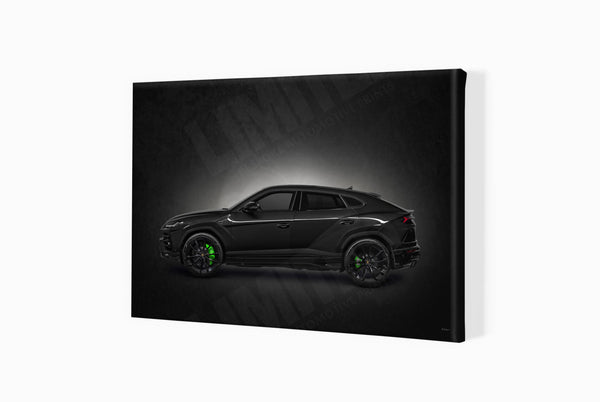 Lamborghini Urus (black) A3 (297 x 420 mm / 11.7 x 16.5 in) / Canvas Print (Mounted on Wood Internal Frame) / No Mount