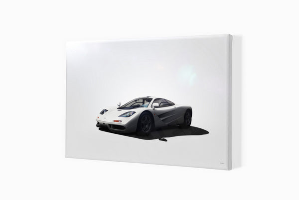 McLaren F1 (white) A3 (297 x 420 mm / 11.7 x 16.5 in) / Canvas Print (Mounted on Wood Internal Frame) / No Mount