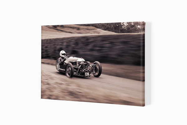 Morgan 3 Wheeler at Shelsley Walsh Hill Climb A3 (297 x 420 mm / 11.7 x 16.5 in) / Canvas Print (Mounted on Wood