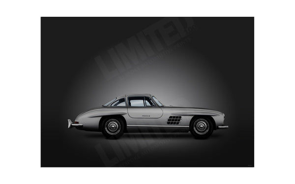 Mercedes-Benz 300 SL (silver on black) A3 (297 x 420 mm / 11.7 x 16.5 in) / Aluminium Composite / No Mount