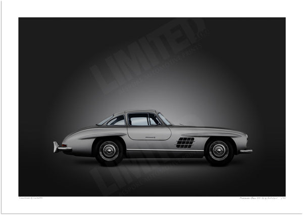 Mercedes-Benz 300 SL (silver on black) A3 (297 x 420 mm / 11.7 x 16.5 in) / Print-Only (Fine Art Paper) / No Mount