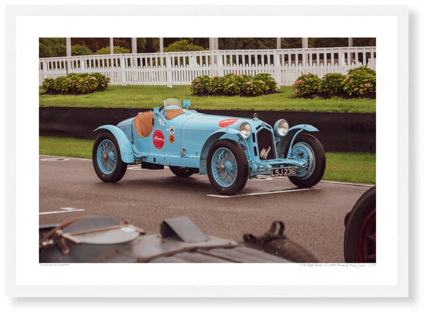 1933 Alfa Romeo 8C 2300 Monza A3 (297 x 420 mm / 11.7 x 16.5 in) / White Wood Frame (Printed on Fine Art Paper) / No