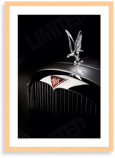 1955 Alvis Three Litre (silver eagle bonnet ornament sculpture) A3 (297 x 420 mm / 11.7 x 16.5 in) / Wood Frame