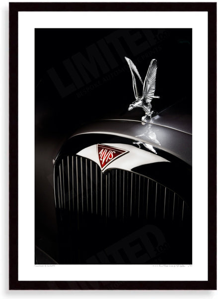 1955 Alvis Three Litre (silver eagle bonnet ornament sculpture) A3 (297 x 420 mm / 11.7 x 16.5 in) / Black Wood Frame