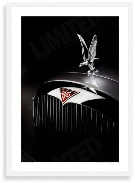 1955 Alvis Three Litre (silver eagle bonnet ornament sculpture) A3 (297 x 420 mm / 11.7 x 16.5 in) / White Wood Frame