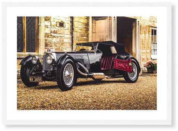 Aston Martin Short Chassis Le Mans 1933 at Turvey Abbey (Arrival) A3 (297 x 420 mm / 11.7 x 16.5 in) / White Wood Frame