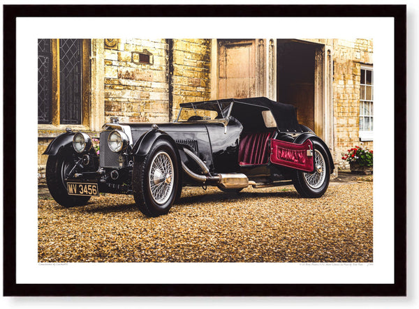 Aston Martin Short Chassis Le Mans 1933 at Turvey Abbey (Arrival) A3 (297 x 420 mm / 11.7 x 16.5 in) / Black Wood Frame