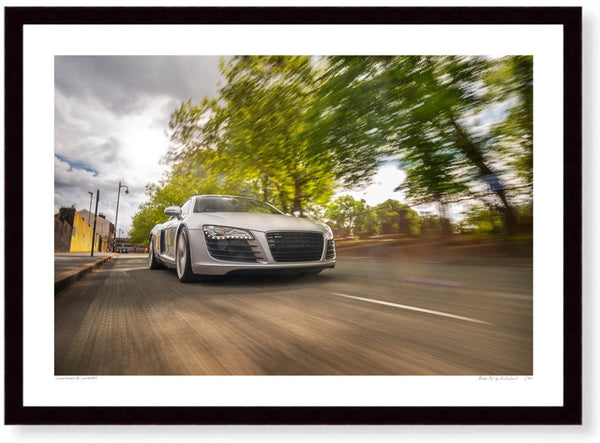 Audi R8 in the Jewellery Quarter A3 (297 x 420 mm / 11.7 x 16.5 in) / Black Wood Frame (Printed on Fine Art Paper) / No