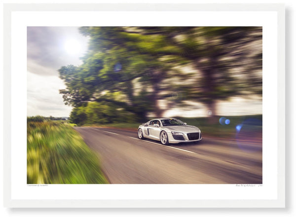 Audi R8 in the Clent Hills A3 (297 x 420 mm / 11.7 x 16.5 in) / White Wood Frame (Printed on Fine Art Paper) / No Mount