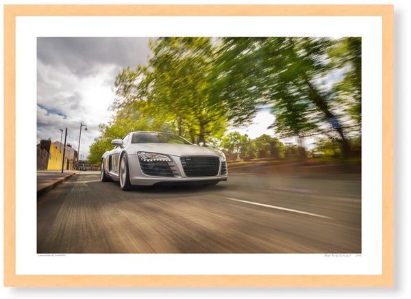 Audi R8 in the Jewellery Quarter A3 (297 x 420 mm / 11.7 x 16.5 in) / Wood Frame (Printed on Fine Art Paper) / No Mount