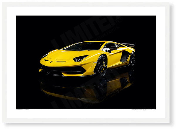 Lamborghini Aventador SVJ A3 (297 x 420 mm / 11.7 x 16.5 in) / White Wood Frame (Printed on Fine Art Paper) / No Mount