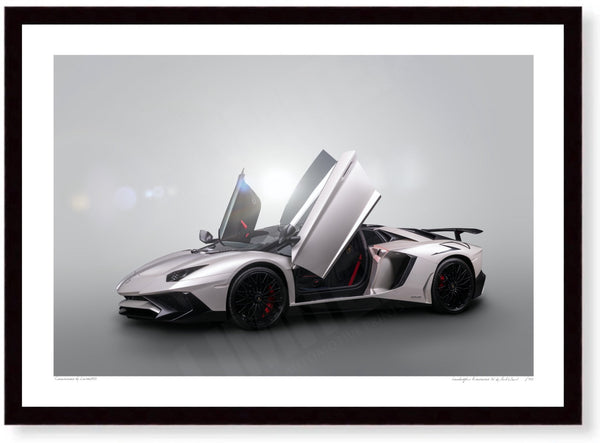 Lamborghini Aventador SV A3 (297 x 420 mm / 11.7 x 16.5 in) / Black Wood Frame (Printed on Fine Art Paper) / No Mount