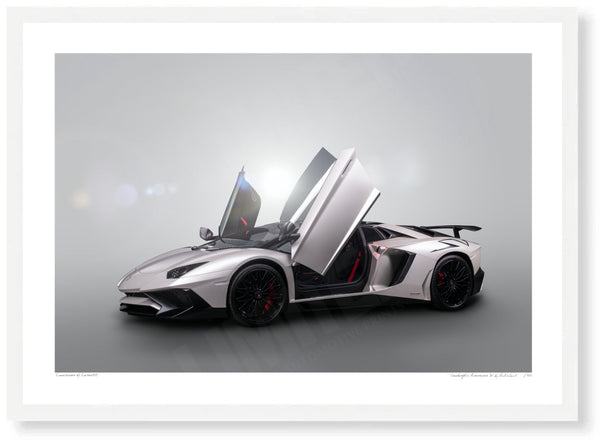 Lamborghini Aventador SV A3 (297 x 420 mm / 11.7 x 16.5 in) / White Wood Frame (Printed on Fine Art Paper) / No Mount