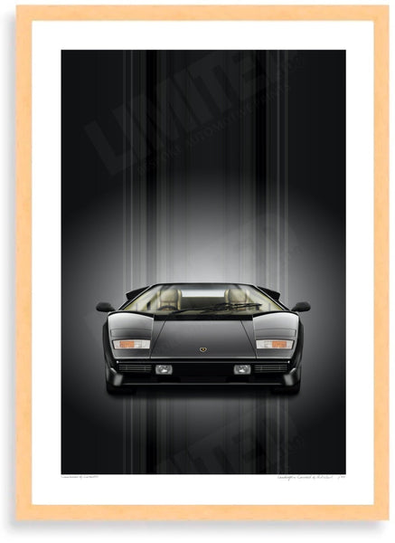 Lamborghini Countach (black black) A3 (297 x 420 mm / 11.7 x 16.5 in) / Wood Frame (Printed on Fine Art Paper) / No