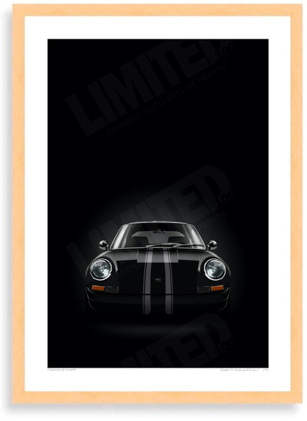 Porsche 911 Outlaw (black black) A3 (297 x 420 mm / 11.7 x 16.5 in) / Wood Frame (Printed on Fine Art Paper) / No Mount