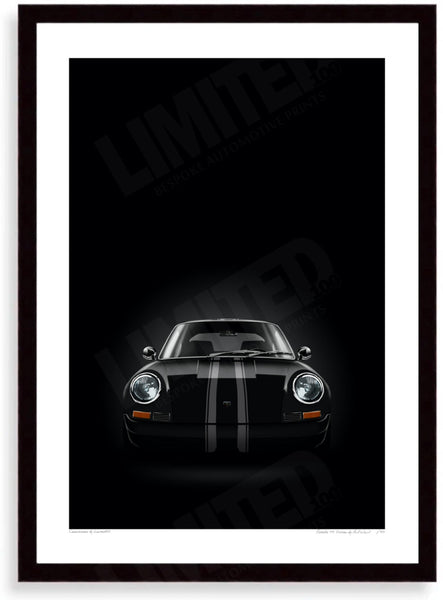 Porsche 911 Outlaw (black black) A3 (297 x 420 mm / 11.7 x 16.5 in) / Black Wood Frame (Printed on Fine Art Paper) / No