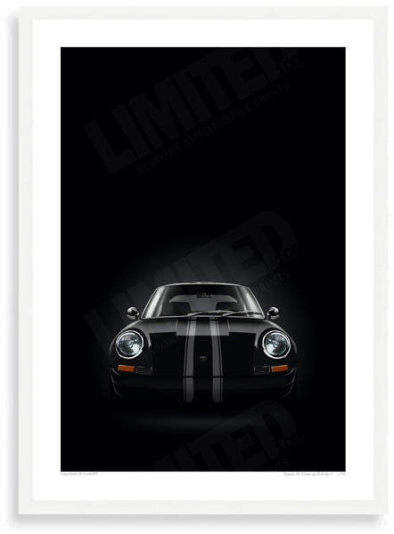 Porsche 911 Outlaw (black black) A3 (297 x 420 mm / 11.7 x 16.5 in) / White Wood Frame (Printed on Fine Art Paper) / No