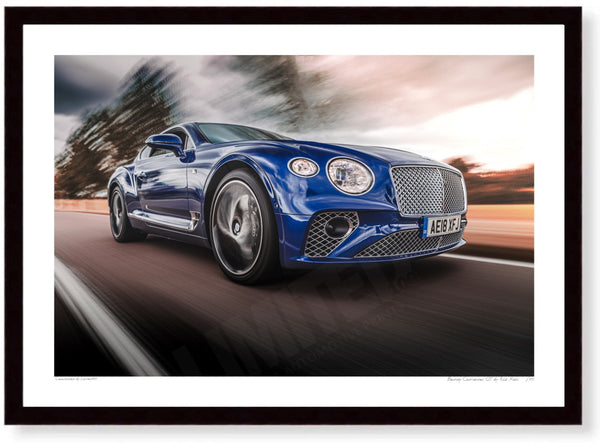 Bentley Continental GT in Bedfordshire A3 (297 x 420 mm / 11.7 x 16.5 in) / Black Wood Frame (Printed on Fine Art