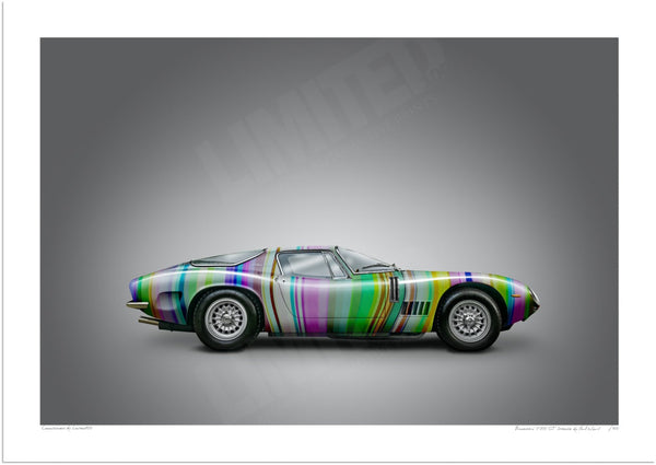 Bizzarrini 5300 GT Strada (technicolour on grey) A3 (297 x 420 mm / 11.7 x 16.5 in) / Print-Only (Fine Art Paper) / No