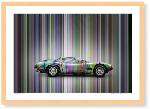 Bizzarrini 5300 GT Strada (technicolour stripes) A3 (297 x 420 mm / 11.7 x 16.5 in) / Wood Frame (Printed on Fine Art