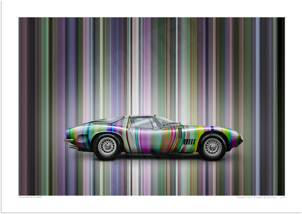Bizzarrini 5300 GT Strada (technicolour stripes) A3 (297 x 420 mm / 11.7 x 16.5 in) / Print-Only (Fine Art Paper) / No