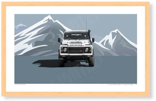 Land Rover Defender Legacy 110 Heritage (blue mountains) S (420mm x 258) / Wood Frame (Printed on Fine Art Paper) / No