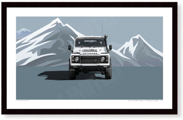 Land Rover Defender Legacy 110 Heritage (blue mountains) S (420mm x 258) / Black Wood Frame (Printed on Fine Art Paper)