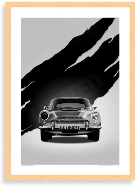 Aston Martin DB5 BMT 214A (Type A) A3 (297 x 420 mm / 11.7 x 16.5 in) / Wood Frame (Printed on Fine Art Paper) / No
