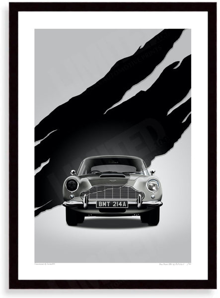 Aston Martin DB5 BMT 214A (Type A) A3 (297 x 420 mm / 11.7 x 16.5 in) / Black Wood Frame (Printed on Fine Art Paper)